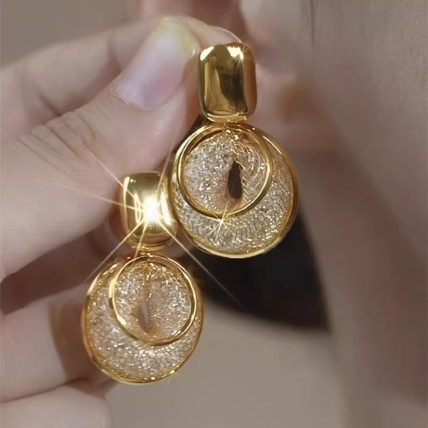 大气款金丝网状圆圈耳钉耳环女