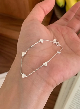 S925纯银间隔光面爱心手链女简约