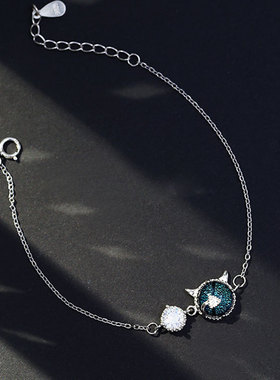 S925纯银蓝色小恶魔手链 新款时尚百搭手环 简约气质个性手饰