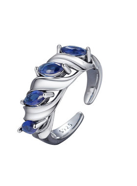 原创蓝色马眼锆石小众设计s925纯银复古泰银戒指女潮酷气质指环