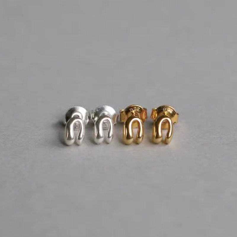 925纯银马蹄型耳钉女简约小巧迷