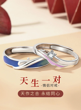 原创天生一对S999足银情侣戒指轻奢小众设计指环珐琅对戒手饰