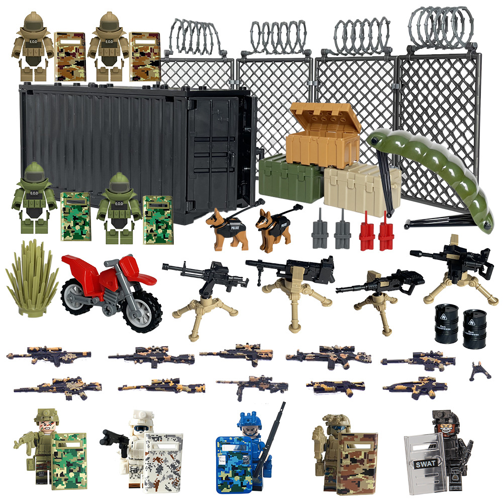 可发射积木枪重装特种兵火箭筒加特林警察小人偶军事武器拼插玩具