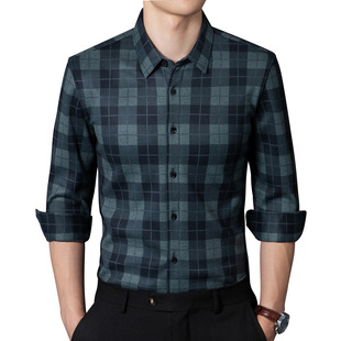 广东普宁衬衫冬季男士加绒长袖加厚中老年磨毛格子条纹保暖衬衣