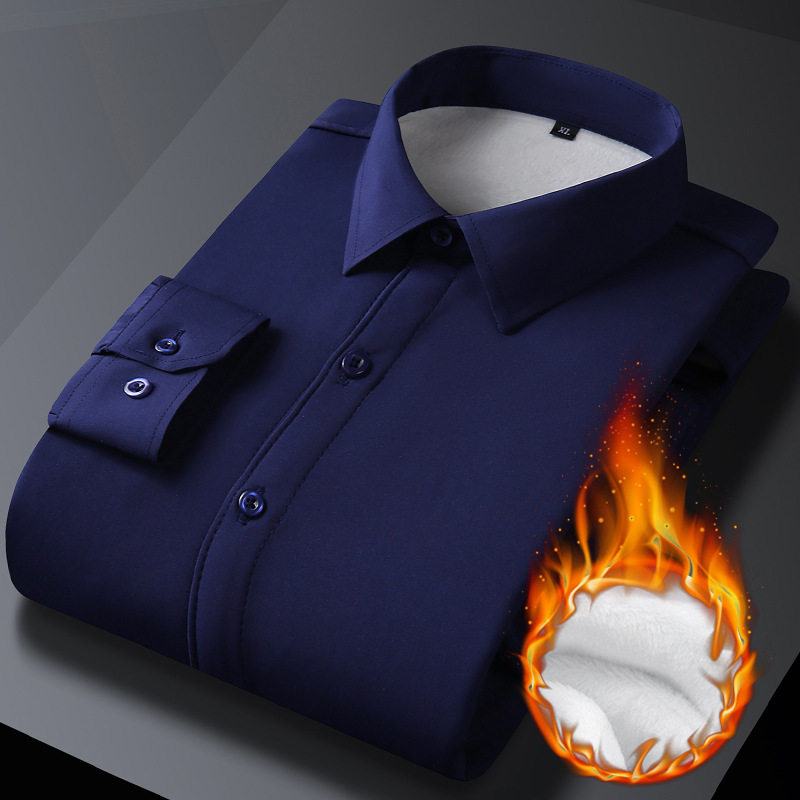 广东普宁衬衫男士加绒加厚长袖职业保暖衬衫男式商务休闲衬衣