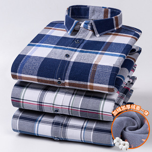 广东普宁衬衫冬季男长袖纯棉牛津纺保暖衬衫加绒加厚加肥大码衬衫