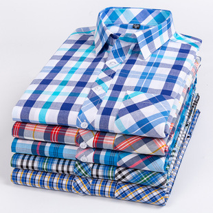 广东普宁衬衫春夏季男士长袖纯棉薄款格子衬衫休闲加肥大码衬衫