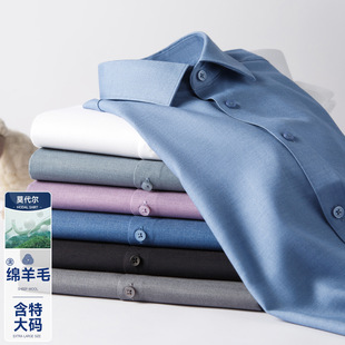广东普宁衬衫秋季男长袖羊毛衬衫商务莫代尔斜纹纯色加肥大码衬衫