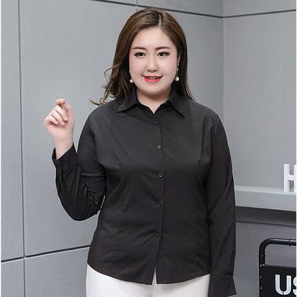 大码200斤短袖黑色衬衫韩版加肥加大女长袖衬衣胖mm大码女装