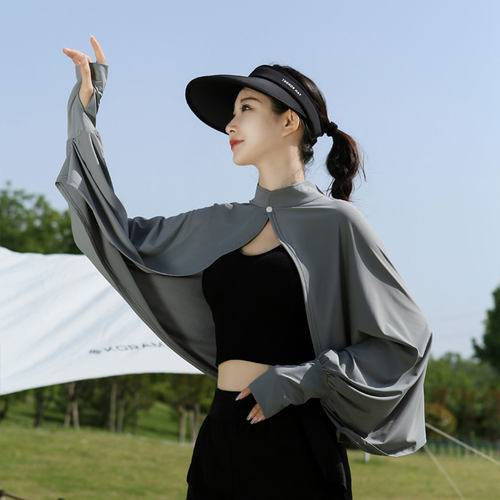 冰丝防晒披肩女款夏季防紫外线开车骑车罩衫斗篷款透气遮阳薄外套