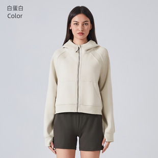 瑜伽服外套Scuba秋冬加绒加厚运动上衣宽松短款连帽保暖卫衣女