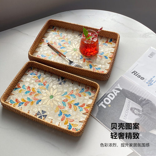 贝壳手工藤编彩色收纳家
