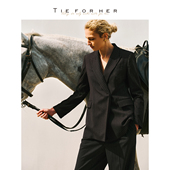 外套马甲直筒长裤 TieForHer 黑色静奢风廓形条纹高端通勤西装 女