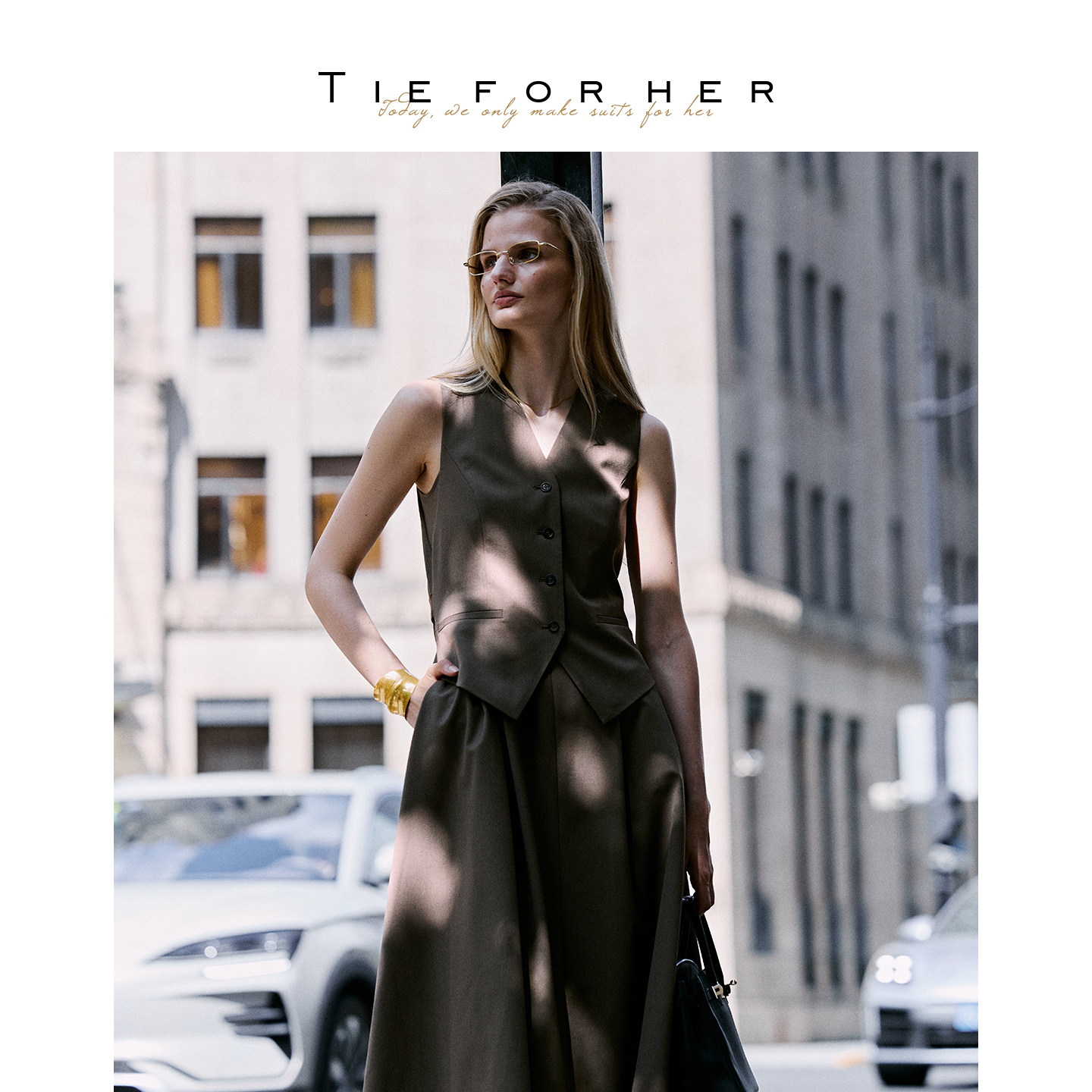 TieForHer 气质假两件连衣裙马甲拼接设计A字连衣裙 26早秋新款