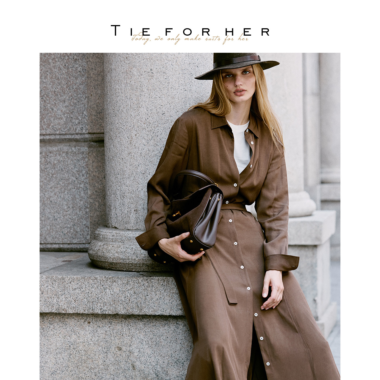 TieForHer腰带束腰衬衫式连衣裙气质翻领收腰衬衣裙 26早秋新款