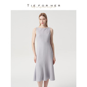 TieForHer Marie人鱼裙 云灰色一字领立裁显瘦日常优雅通勤连衣裙