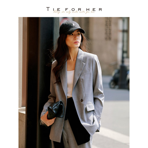 TieForHer 老钱风廓形西装外套上衣高腰直筒裤职业通勤套装女新品