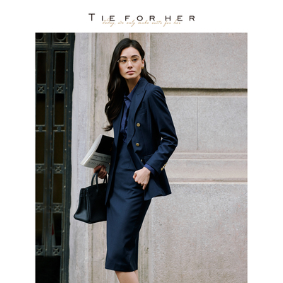 TieForHer奢华系列 038色号 吴千语款 藏青暗格纹简约通勤西装
