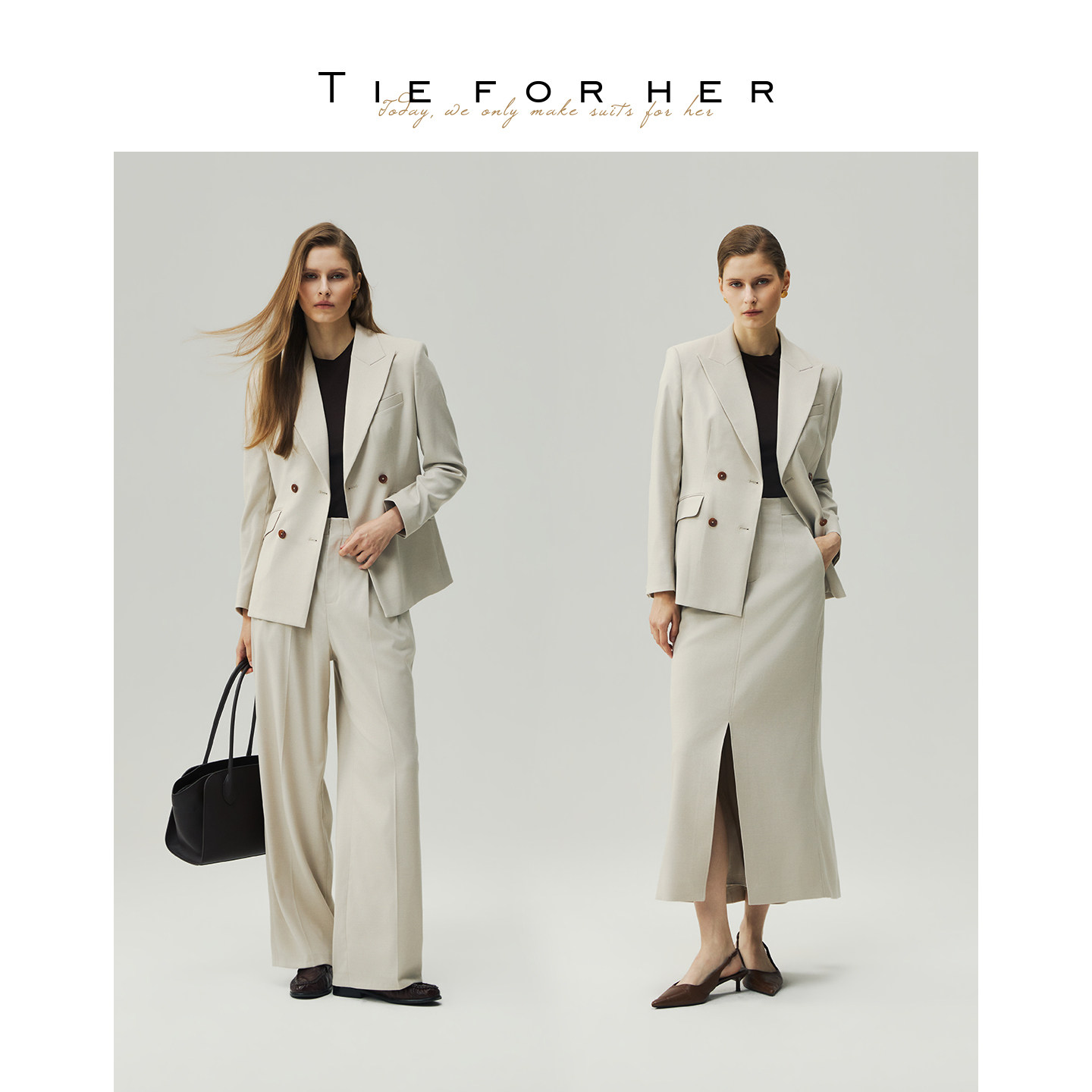 TieForHer 燕麦颗粒纹立体廓形西装高腰半裙直筒裤 26早秋新款