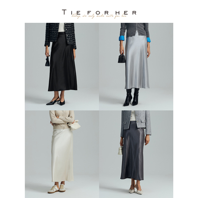 【会员新享】TieForHer 流光缎面鱼尾半裙斜裁优雅通勤晚宴