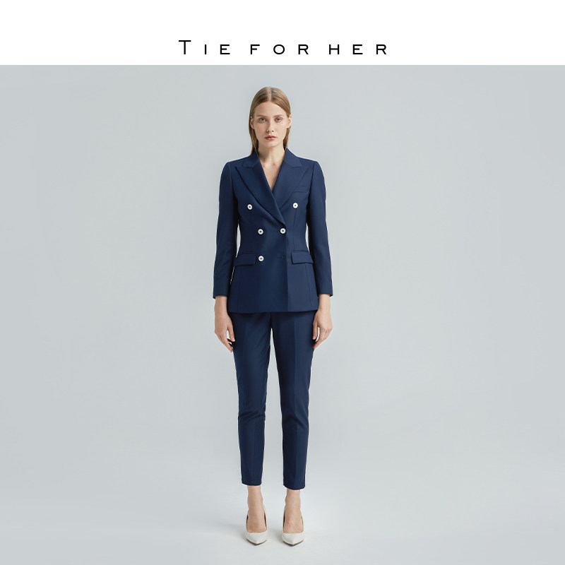 TieForHer丽制 OL系列丨高圆圆明星款藏青色西装九分裤子套装