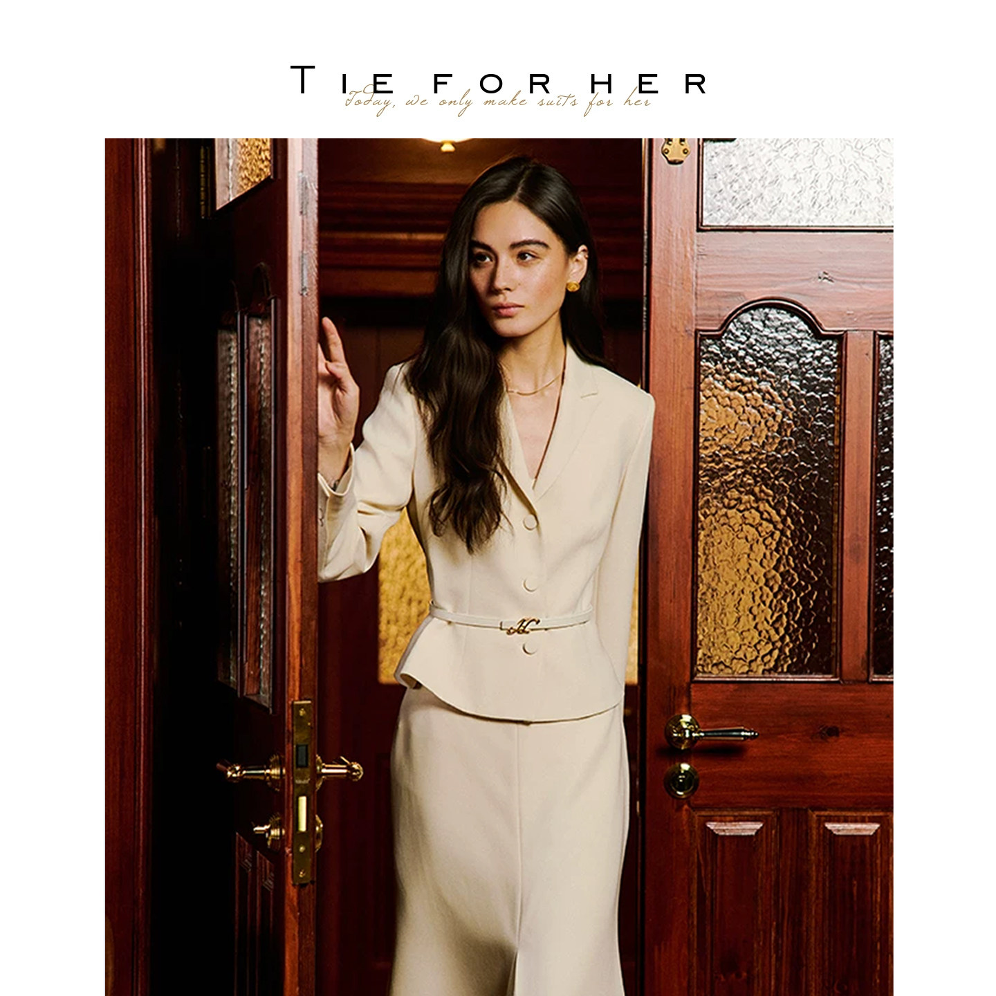 TieForHer 2026夏新款 醋酸翻领单排扣外套 齐踝鱼尾裙气质套装图片