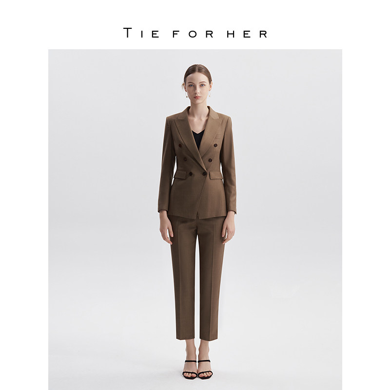 TieForHer丽制 OL系列丨西装外套女通勤双排扣职场两件套装
