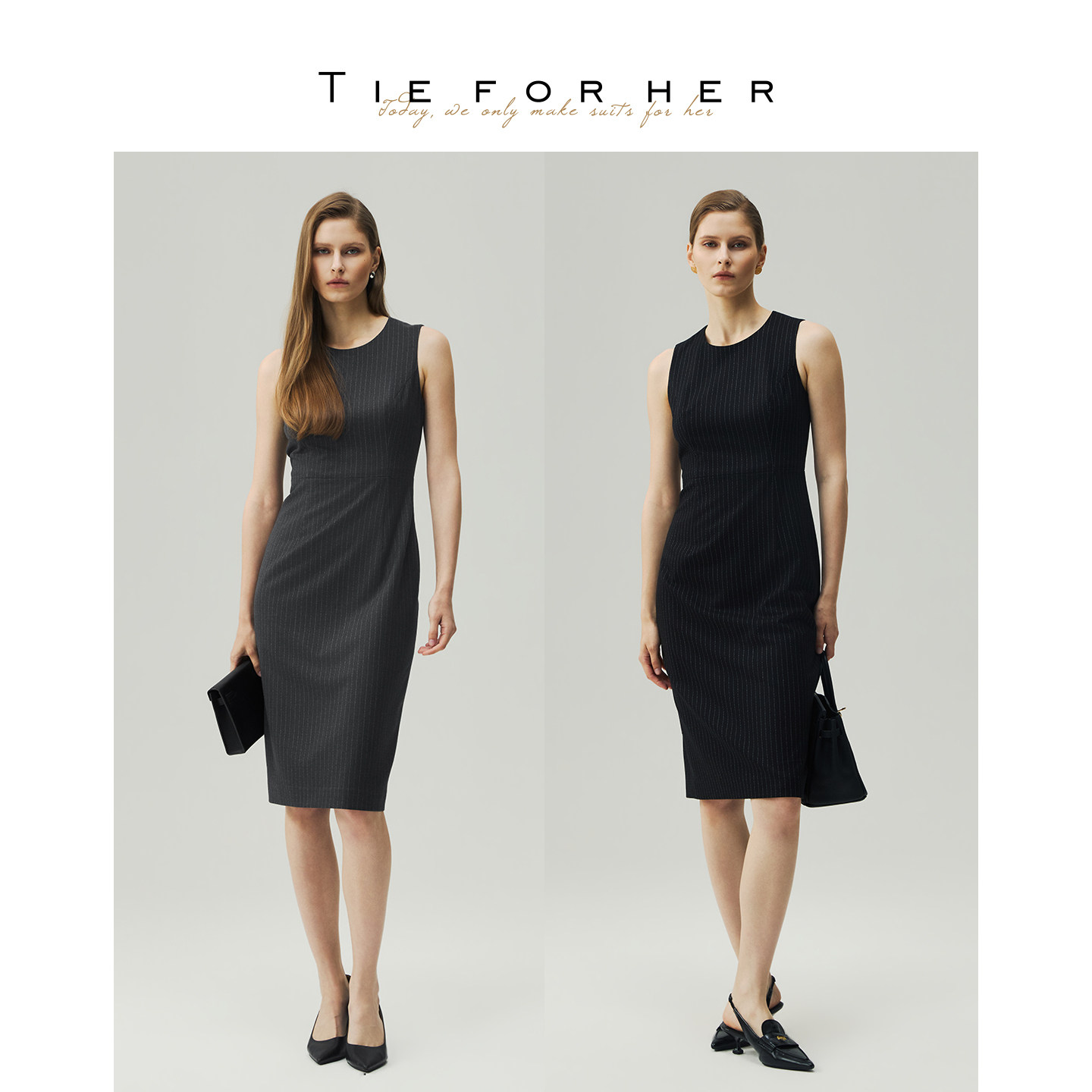 TIE FOR HER 智感灰经典竖条纹圆领外套上衣半裙连衣裙 26夏新款