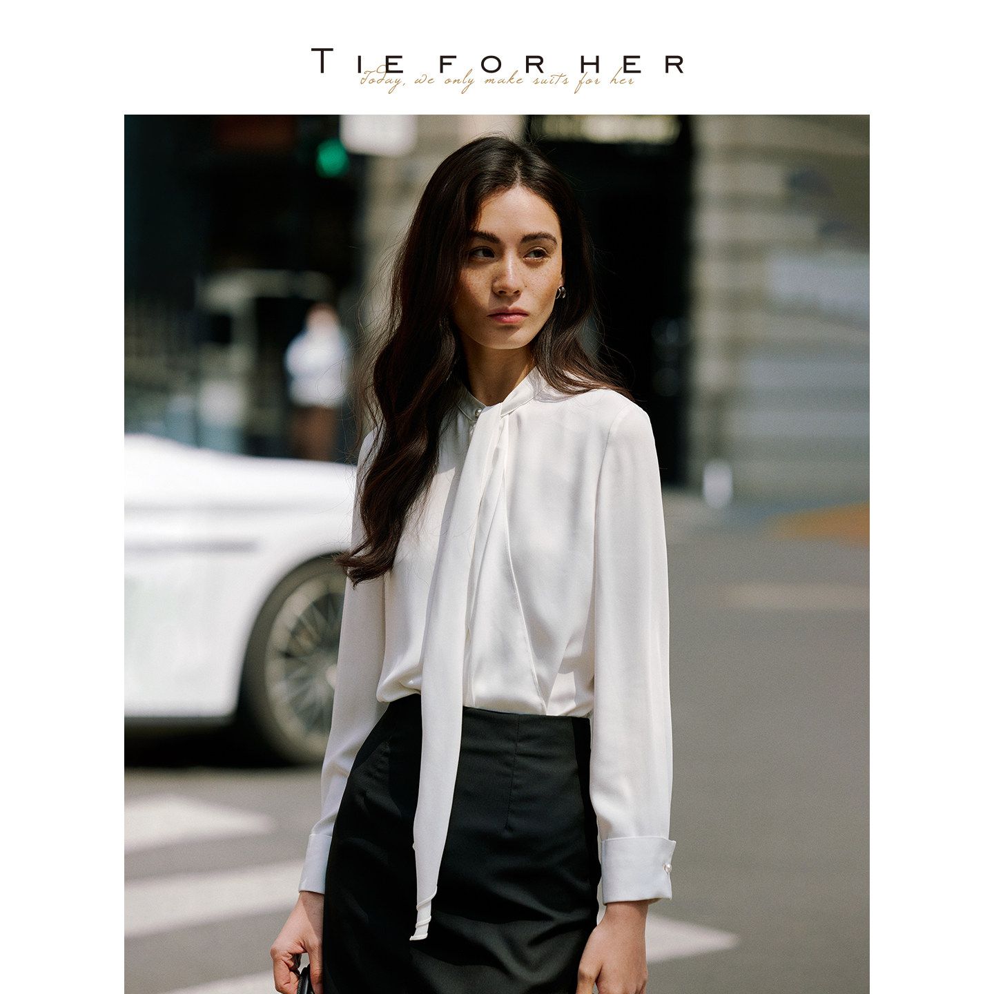 TieForHer 2026新款莹白玉米黄法式优雅飘带夏季长袖衬衫上衣女