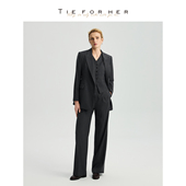 外套马甲直筒长裤 TieForHer 智性灰静奢风廓形条纹高端通勤西装 女