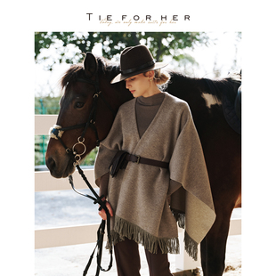 TieForHer 羊毛披肩女秋冬披肩两用针织通勤百搭气质高级保暖