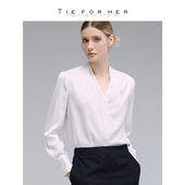 TieForHer 高级通勤早春氛围感上衣 女堆褶长袖 Riva V领设计感衬衫
