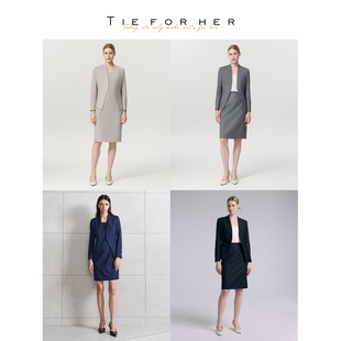 显瘦通勤职业套装 TieForHer 羊毛高级修身 外套 女 无领西简约西装