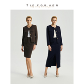 通勤优雅职场简约西装 TieForHer 单排扣双口袋短外套 女