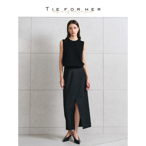 TieForHer 春夏新款高腰开叉长裙半身裙 | 百搭显瘦 通勤优雅