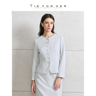 TieForHer Piana单排七扣圆领短外套冬早春新款优雅千金通勤西装