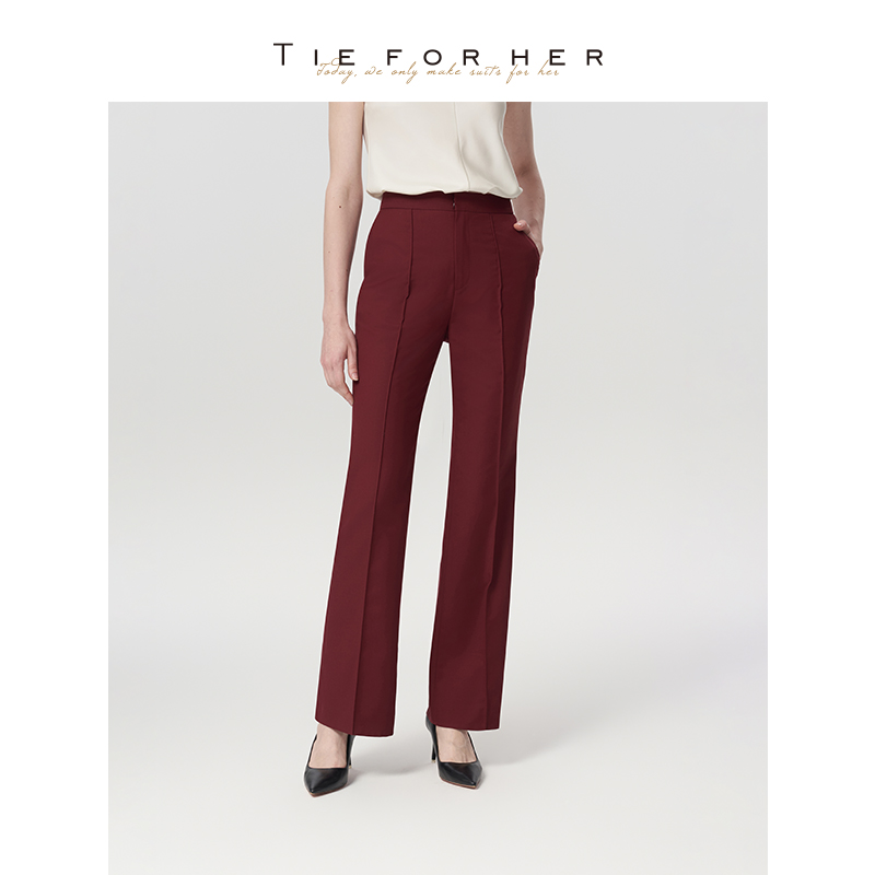 TieForHer安可拉红高级感职场通勤十二分阔腿裤女