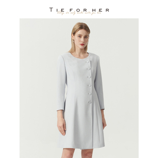 裙 通勤西装 TieForHer蓝色法式 淡人连衣裙收腰修身