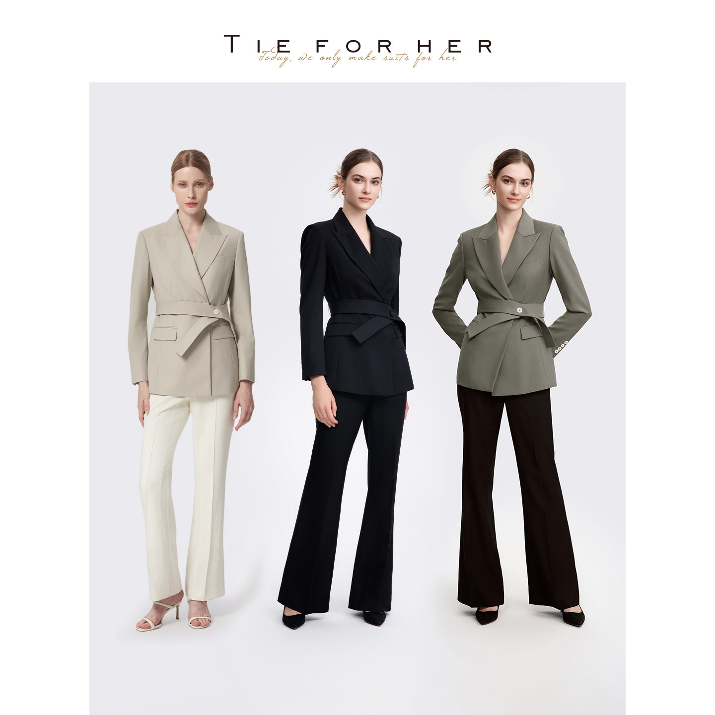 【高圆圆款】TieForHer Oxford精英束腰显瘦羊毛西装秋冬外套女士