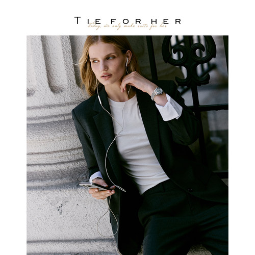 TieForHer炭灰色平驳领老钱风翻袖西装双褶直筒长裤 26早秋新款