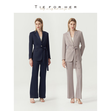TieForHer 【斯嘉丽】缎面腰带款老钱风优雅通勤女西装外套直筒裤