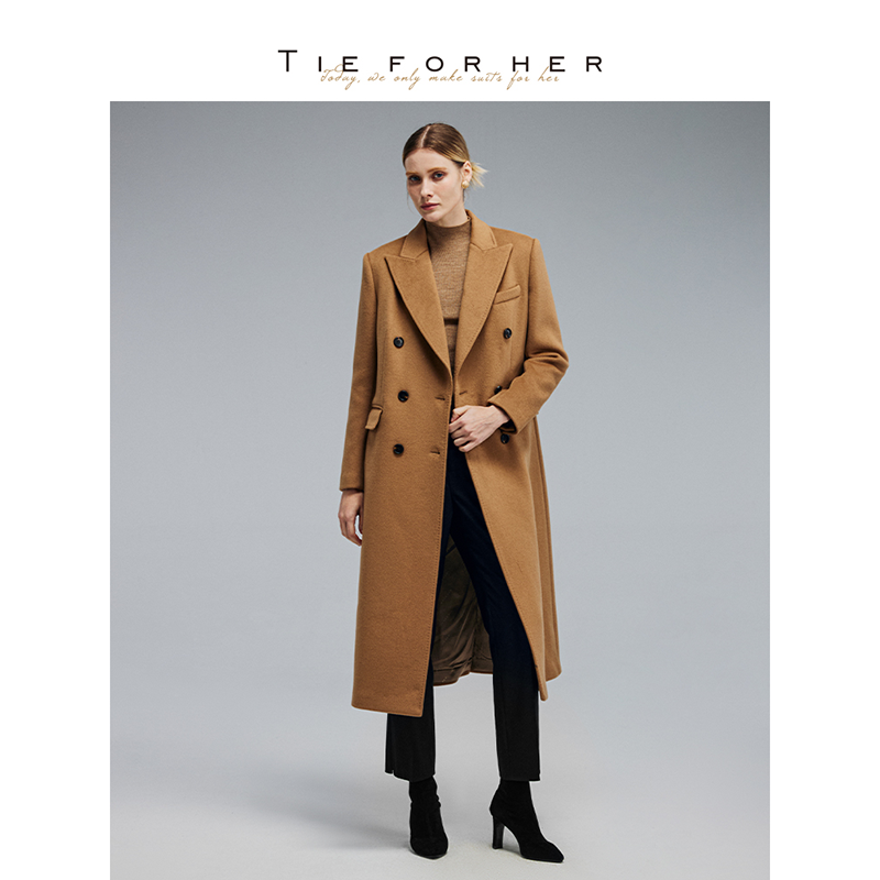 TieForHer WGC系列 早春双排H型羊毛羊绒高智老钱款大衣女