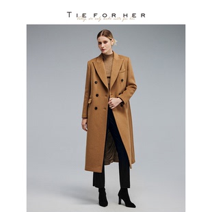TieForHer WGC系列 冬早春新款双排H型羊毛羊绒高智老钱款大衣女
