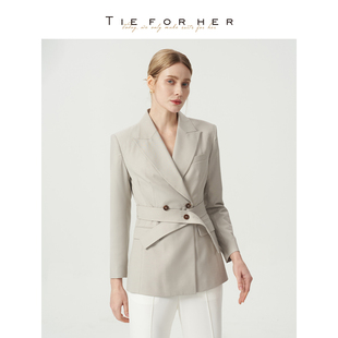 气质职场通勤束腰女西装 珍珠灰高级感修身 上衣 高圆圆款 TieForHer