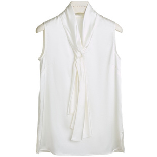 TieForHer RSW皇家真丝系列 老钱风无袖真丝桑蚕丝飘带衬衫