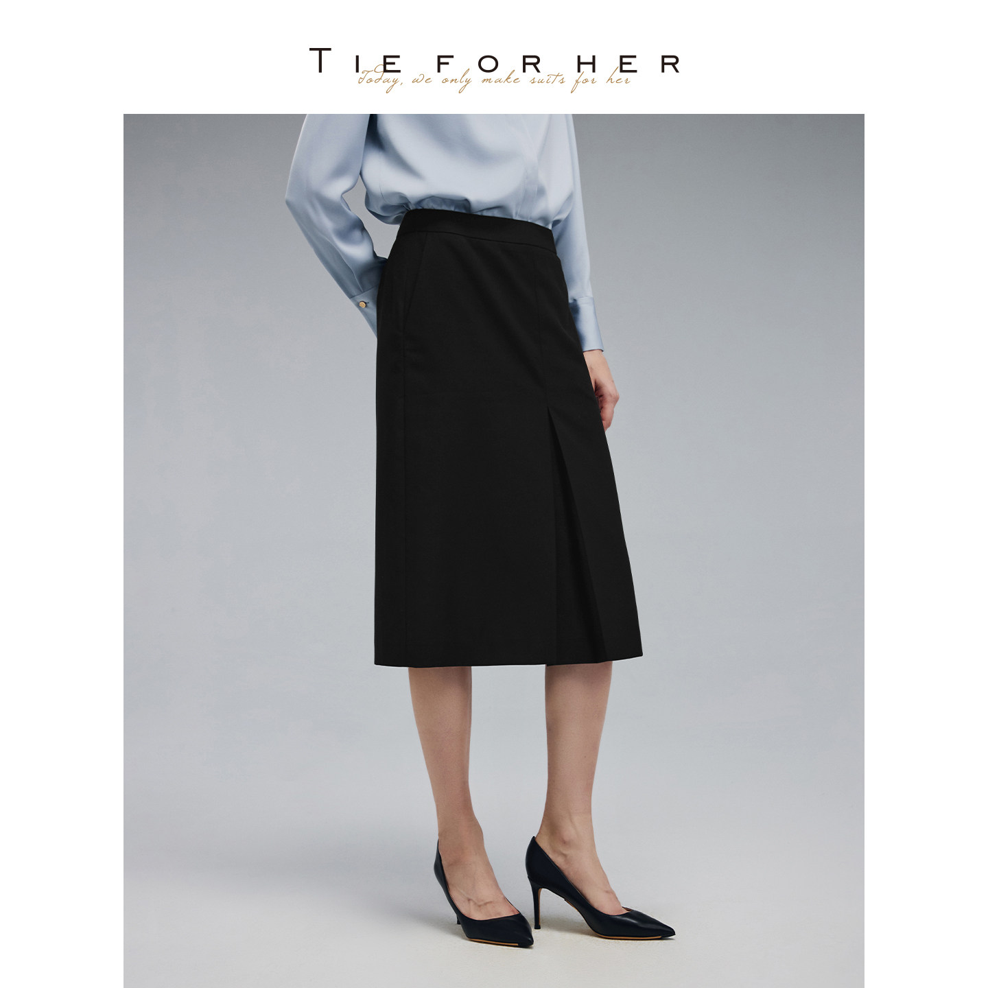 TieForHer Marlo博主同款黑色A字半身裙女高级感显瘦通勤职业半裙