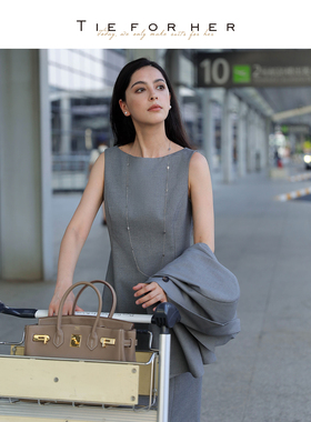 TieForHer IVY灰常显瘦裙 常春藤高知瑞秋裙通勤优雅复古连衣裙女