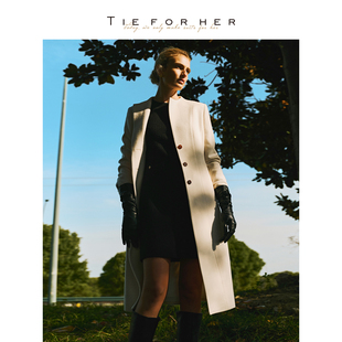 TieForHer WGC系列 海瑟薇同款白金大衣立领显瘦羊毛羊绒长款女