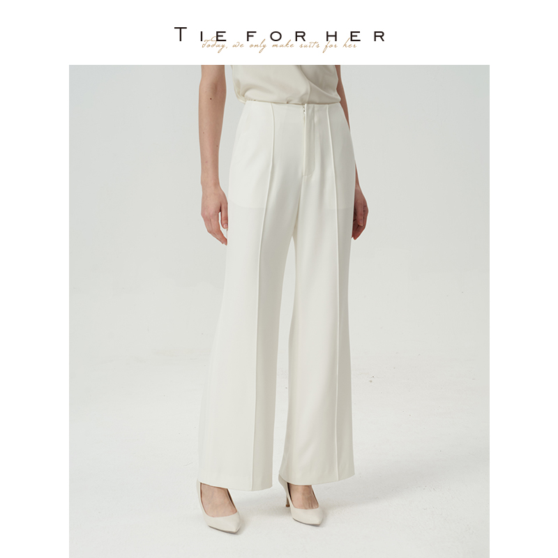 TieForHer垂感修身简约利落显瘦通勤日常百搭基础直筒微喇裤