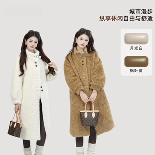羊羔毛羽绒服女中长款立领保暖外套冬季毛绒大衣